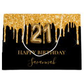 21e verjaardag zwart goud glitter druppelt naam groot cadeauzakje (Voorkant)