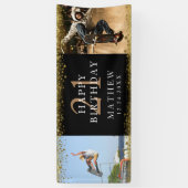 21e Verjaardag Zwart & Goud Glitter Feest Banner (Verticaal)