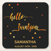 21e verjaardag zwart goud hallo 21 naam script kartonnen onderzetters (Voorkant)