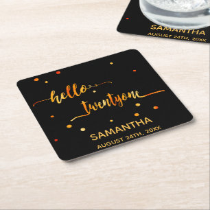 21e verjaardag zwart goud hallo 21 naamscript kartonnen onderzetters