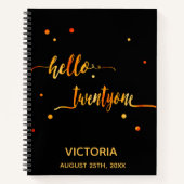 21e verjaardag zwart goud hallo 21 naamscript notitieboek (Voorkant)