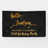 21e verjaardag zwart goud hallo 21 naamscript spandoek (Horizontaal)