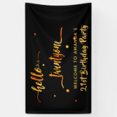 21e verjaardag zwart goud hallo 21 naamscript spandoek (Verticaal)