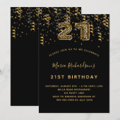 21e verjaardag zwart goudbladerpatroon confetti kaart (Voorkant / Achterkant)