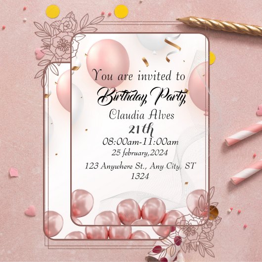 21e verjaardag zwart goudbladerpatroon confetti kaart