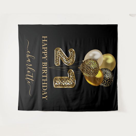 21e verjaardag zwart gouden bladluipaard naamscrip wandkleed (Voorkant (horizontaal))