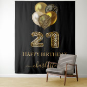 21e verjaardag zwart gouden bladluipaard naamscrip wandkleed (In situ)