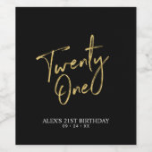 21e verjaardag zwart-gouden briefing wijn etiket (Enkel label)