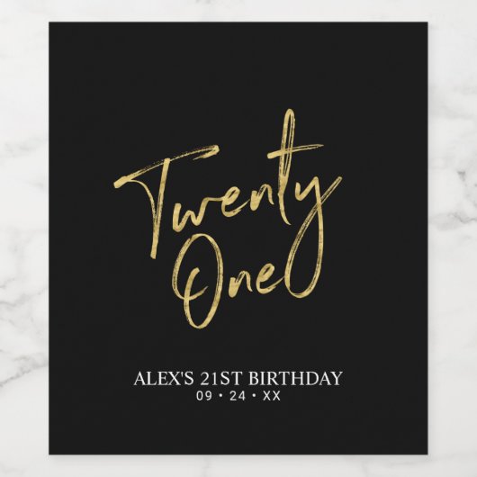 21e verjaardag zwart-gouden briefing wijn etiket (Enkel label)