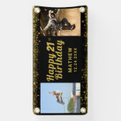 21e verjaardag zwart-gouden foto Glitter Spandoek (Verticaal)