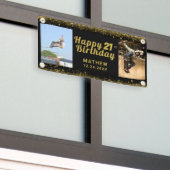 21e verjaardag zwart-gouden foto Glitter Spandoek (Buitenkant Gebouw)