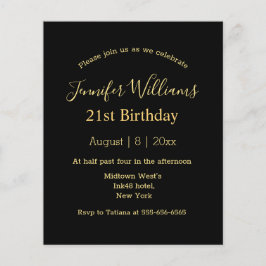 21e verjaardag zwart gouden script minimale uitnod