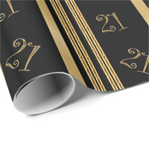 21e verjaardag zwart goudpatroon cadeaupapier