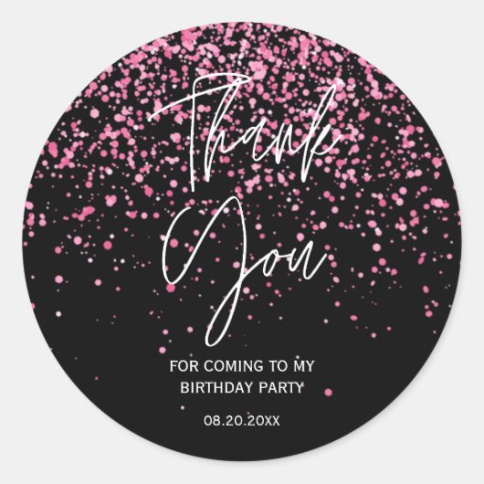 21e verjaardag zwart heet roze glitter dank u ronde sticker (Voorkant)