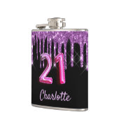 21e verjaardag zwart paars glitter monogram heupfles (Links)