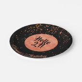 21e verjaardag zwart roos goud confetti hallo 21 papieren bordje (Gekanteld)