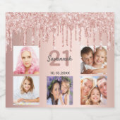 21e verjaardag zwart roos goud glitter druppelt fo sparkling wijnetiket (Enkel label)