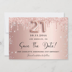 21e verjaardag, zwart roos goud zilver, met uitzon save the date