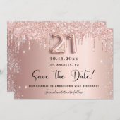 21e verjaardag, zwart roos goud zilver, met uitzon save the date (Voorkant / Achterkant)