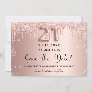 21e verjaardag, zwart roos goud zilver, met uitzon save the date