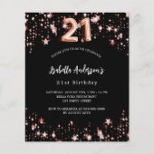 21e verjaardag zwart roos gouden budgetuitnodiging flyer (Voorkant)