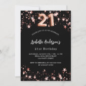 21e verjaardag zwart roos gouden sterren kaart (Voorkant)