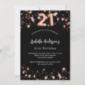 21e verjaardag zwart roos gouden sterren luxe kaart (Voorkant)
