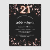 21e verjaardag zwart roos gouden sterren luxe magnetische uitnodiging (Voorkant)