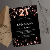 21e verjaardag zwart roos gouden sterren uitnodiging briefkaart