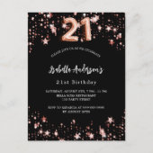 21e verjaardag zwart roos gouden sterren uitnodiging briefkaart (Voorkant)