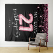 21e verjaardag Zwart Roze Foto Achtergrond Wandkleed (In Situ (horizontaal))