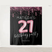 21e verjaardag Zwart Roze Foto Achtergrond Wandkleed (Voorkant)