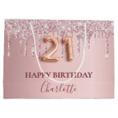 21e verjaardag zwart roze glitter druppelt monogra groot cadeauzakje (Achterkant)