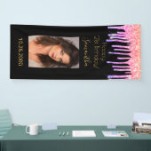 21e Verjaardag zwart roze gouden druppels foto Spandoek (Beurs)