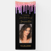 21e Verjaardag zwart roze gouden druppels foto Spandoek (Verticaal)