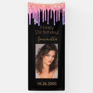 21e Verjaardag zwart roze gouden druppels foto Spandoek