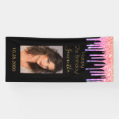 21e Verjaardag zwart roze gouden druppels foto Spandoek (Horizontaal)