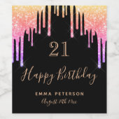21e verjaardag zwart roze gouden druppels wijn etiket (Enkel label)