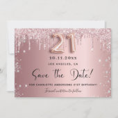 21e verjaardag zwart roze zilver met de datum save the date (Voorkant)