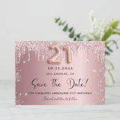 21e verjaardag zwart roze zilver met de datum save the date (Staand voorkant)