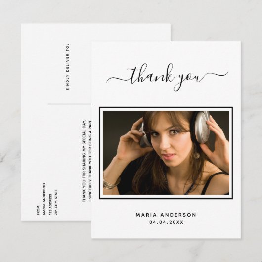 21e verjaardag zwart wit foto dank u briefkaart (Voorkant / Achterkant)