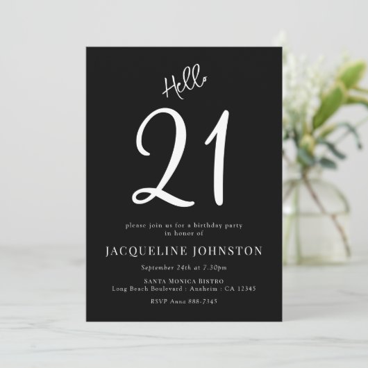 21e verjaardag zwart-wit kaart (Staand voorkant)