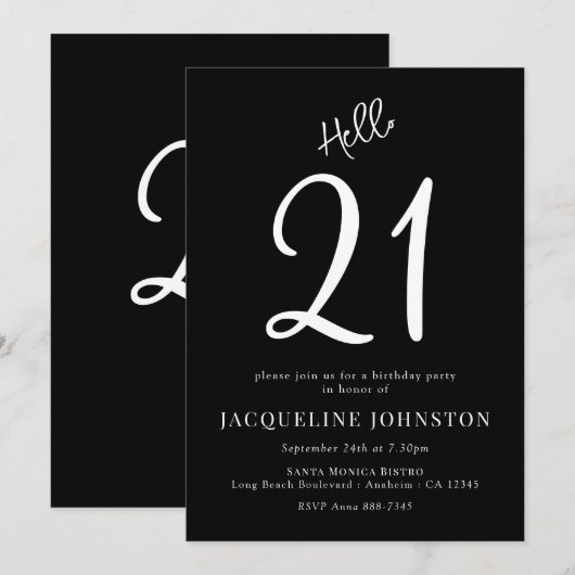 21e verjaardag zwart-wit kaart (Voorkant / Achterkant)