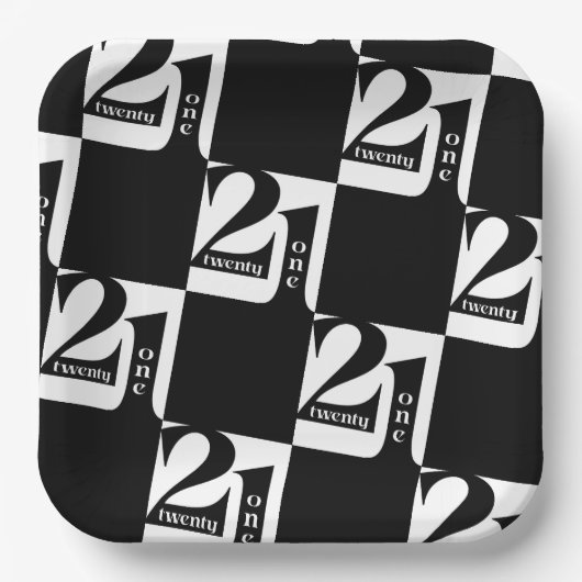 21e verjaardag zwart wit patroon verjaardagsfeestj papieren bordje (Voorkant)