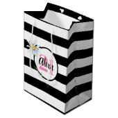 21e verjaardag zwart-wit strepen medium cadeauzakje (Voorkant Gekanteld)