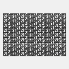 21e verjaardag Zwart Wit Typografie Nummers Inpakpapier Vel