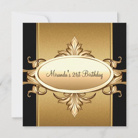 21e verjaardag Zwarte Bronze Gold Kaart (Voorkant)