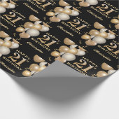 21e verjaardag zwarte en gouden ballonnen cadeaupapier (Hoek)
