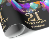21e verjaardag Zwarte en gouden ballonnen Cadeaupapier (Rol Hoek)