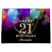 21e verjaardag Zwarte en gouden ballonnen Groot Cadeauzakje (Voorkant)